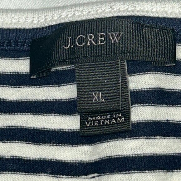 J. Crew Ringer Slub Cotton T-Shirt Striped Pattern Chest Pocket Navy White W XL - Picture 3 of 10